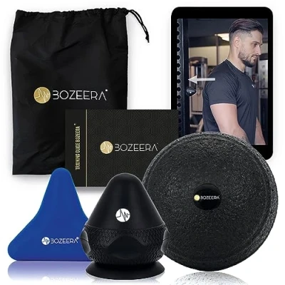Abbildung von BOZEERA Triggerpunkt Drücker Set Faszien Triggerdinger mit Saugnapf für Muskelschmerzen &amp; Verspannungen 2x Massagegerät 1x Faszienball, Inkl. Video, Booklet Tasche