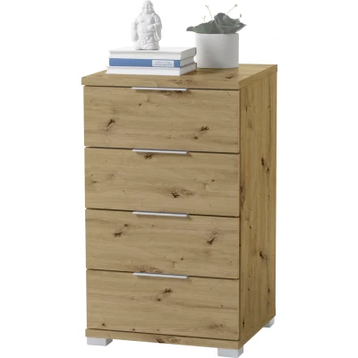 Abbildung von Stella Trading Universal Nachttisch in Eiche San Remo Hell Optik Moderner Nachtschrank mit vier Schubladen für Ihr Boxspringbett 46 x 79 42 cm (B/H/T)