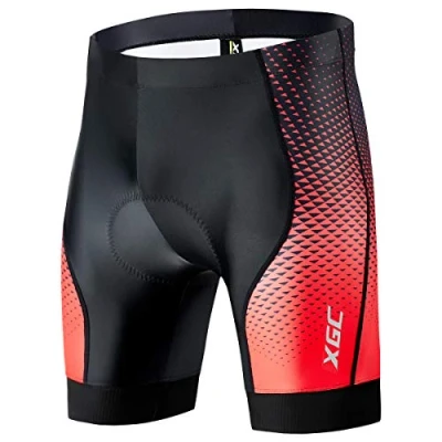 Abbildung von XGC Herren Kurze Radlerhose und Radunterhose Radsportshorts Fahrradhose für Männer elastische atmungsaktive 4D Schwamm Sitzpolster mit Einer hohen Dichte (L, Black_Red)