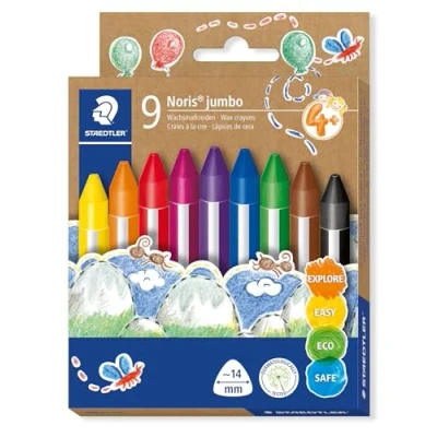 Abbildung von STAEDTLER Wachsmalkreide Noris junior, besonders dicke Mine und ergonomische Dreikantform für entspanntes Malen, 9 Kreiden in leuchtenden Farben im Kartonetui, 228 14 C9