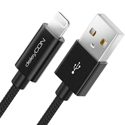 Abbildung von deleyCON 2m Lightning 8 Pin Ladekabel USB Kabel Apple MFi für iPhone 14 Pro Max Plus SE 13 Mini 12 Metallstecker &amp; Nylonkabel Schwarz