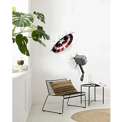 Abbildung von Marvel Wandtattoo von Komar Avengers Hammer &amp; Shield 100 x 70 cm (Breite Höhe) 4 Teile Mjölnir, Thor, Deco Sticker, Wandaufkleber, Wandsticker, Wanddeko, Kinderzimmer 14743h