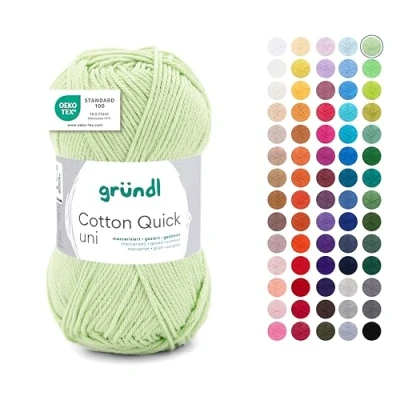 Abbildung von Gründl Wolle Cotton Quick uni dünne zum Häkeln Strickgarn Häkelgarn Glänzend und hautfreundlich 100% Baumwolle 1 Knäuel 50 g / 125 m Nadelstärke 3 4 lindgrün