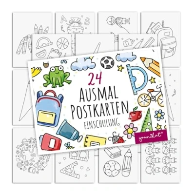 Abbildung von younikat Einschulung Postkarten zum Ausmalen 24 Stk. I DIN A6 Kinder Selbstgestalten Schulanfang you0126