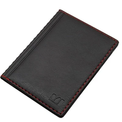 Abbildung von myledershop Elegantes Ausweisetui/Ausweishülle/Kreditkartenetui mit Kontrastnaht 4 Fächer MJ Design Germany Made in EU Designs (Design / Schwarz)