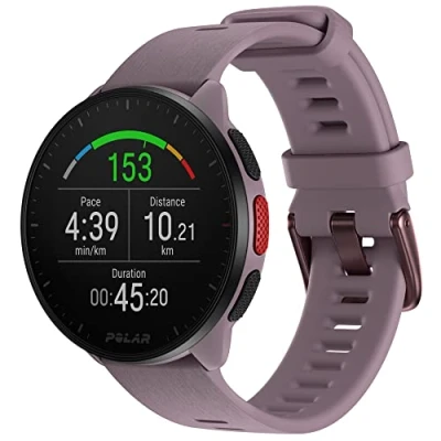 Abbildung von Polar Pacer GPS Laufuhr Smartwatch mit Pulsuhr Sport &amp; Fitness ultraleichte Uhr Schrittzähler, Musiksteuerung, Purple Dusk, S L