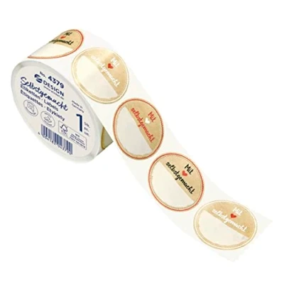 Abbildung von AVERY Zweckform Marmeladen Etiketten selbstklebend 600 Stück (Made in Germany, Ø38 mm, Aufkleber Marmeladenglas, Einmachen, ablösbar, mit Liebe gemacht, beschriftbar) Sticker auf Rolle, 4379