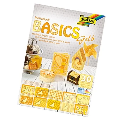Abbildung von folia 46149 Motivblock Basics gelb sortiert, 24 x 34 cm, 30 Blatt, 10 Motivkarton, Motivpapier, Tonpapier, für vielfältige Bastelarbeiten