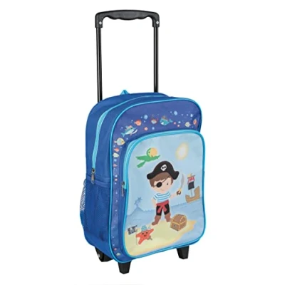 Abbildung von Idena 22045 Rucksack Trolley mit 2 Rollen für Kinder, blau Piraten Motiv, als Handgepäckskoffer, Schultrolley und Kinderrucksack, ca. 40 x 28 17 cm