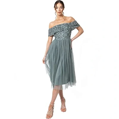 Abbildung von Maya Deluxe Damen Bardot Embellished Midi Bridesmaid Dress, Misty Green, Gr. 52 EU