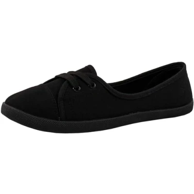 Abbildung von Elara Damen Ballerinas Schnürer Flach Chunkyrayan 3955A A Schwarz 39