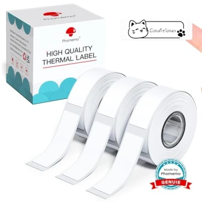 Abbildung von Phomemo D30 Etikettendrucker Band Schwarz auf Weiß Sticker Thermopapier Selbstklebendes Etikettenband, 12 x 40 mm (0.47 1.57 Inch) 160 Bänder/Rolle, 3 Rolle