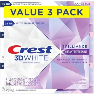 Abbildung von Crest Toothpaste 3D White Brilliance Vibrant Peppermint, 4.1oz (Pack of 3)