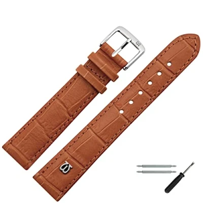 Abbildung von MARBURGER Uhrenarmband 20mm Leder Braun Silber Alligator Prägung Mit Naht Montage Set 5282035000120