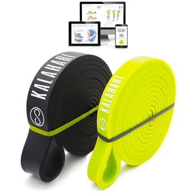 Abbildung von Kalahari Resistance Bands Set Premium Plus E Book Übungen auf Deutsch Fitnessbänder, Klimmzughilfe Band, Gymnastikband Widerstandsbänder Fitness für Muskelaufbau, Physiotherapie, Stretching