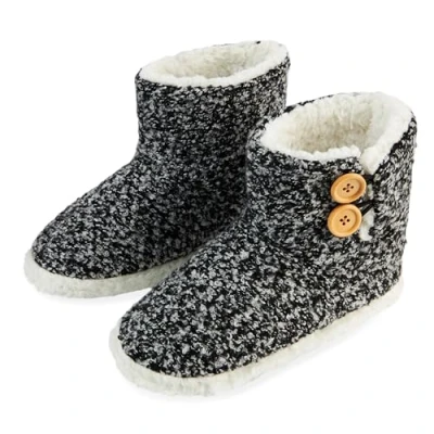 Abbildung von DUNLOP Hausschuhe Damen Winter, Flauschige Plüsch Bootie Slippers mit Memory Foam und rutschfester Sohle (Schwarz Marl, 41 EU)