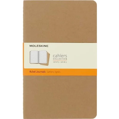 Abbildung von Moleskine Cahier Journal (3er Set Notizbücher mit linierten Seiten, Kartoneinband und Baumwollstickerei, Large 13 x 21 cm, 80 Seiten) Packpapier Braun
