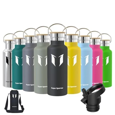 Abbildung von Super Sparrow Trinkflasche Edelstahl 500ml Auslaufsicher Thermoskanne, BPA Frei Wasserflasche Kohlensäure Thermosflasche für Kinder, Sprudel, Sport, Uni, Schule, Fitness, Outdoor, Camping