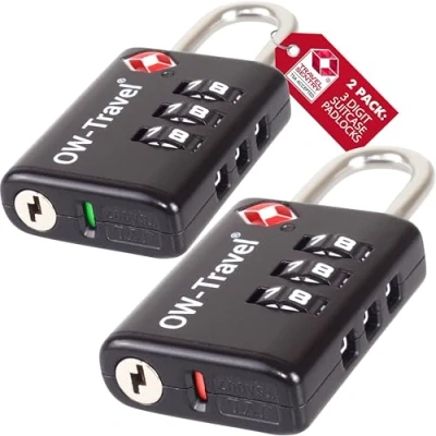 Abbildung von OW Travel Zahlenschloss 3 Stellig mit Open Alert Anzeige Kofferschloss Vorhängeschloss Gepäckschloss Sicherheitsschloss Lock TSA Schloss Zahlencode für Reisekoffer Spind Rucksack Luggage:2 Schwarz
