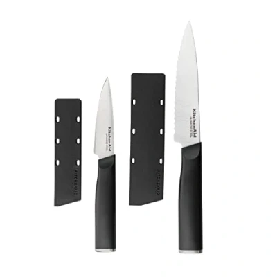 Abbildung von KitchenAid Classic 2er Set Santoku Messer mit Klingenschutzhüllen, scharfe aus japanischem Hartstahl