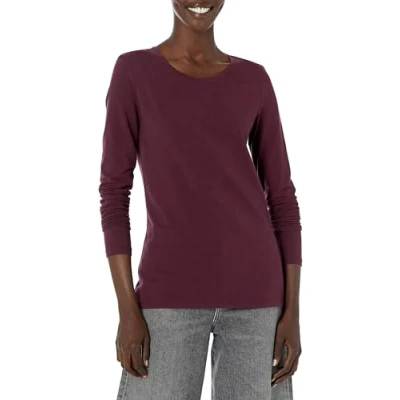 Abbildung von Amazon Essentials Damen Langärmeliges T Shirt mit Rundhalsausschnitt, Klassischer Schnitt (Erhältlich in Übergröße), Burgunderrot, XL