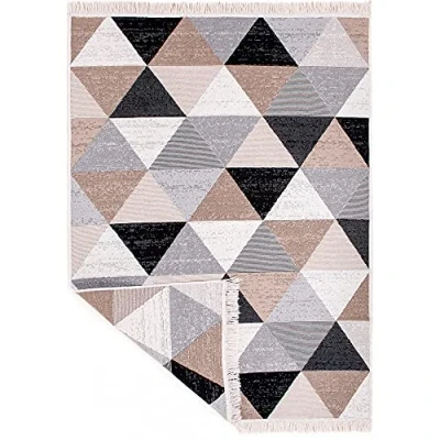 Abbildung von Fashion4Home Teppich Kurzflor Boho Kelim Teppich, Wohnzimmerteppich, Schlafzimmer und Küchenteppich, Läufer, Flur Kinderzimmerteppich Karo Grau, Grüße: 140x200 cm