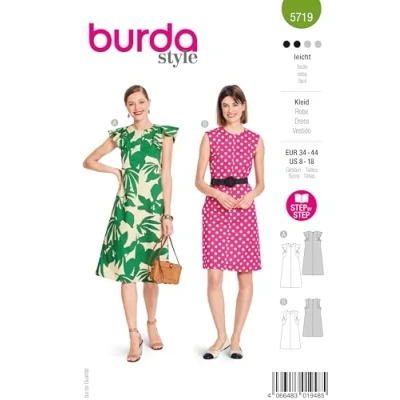 Abbildung von burda style Schnittmuster Damen #5719 Sommerkleider mit Flügelärmel &amp; ärmelloses Midikleid Gr. 34 44