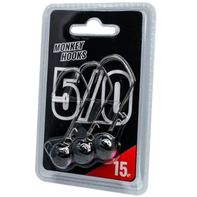 Abbildung von Jigköpfe Monkey Hook Lures Jighaken 3 Jig Haken, Zander Köpfe, Angelhaken für Gummifische, Jighead, Zanderhaken Größe 5/0 / 15g Schwarz