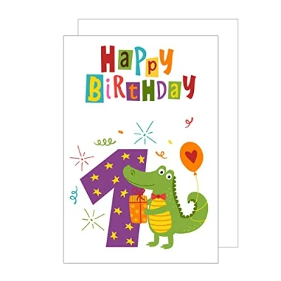 Abbildung von Edition Seidel exklusive Premium Geburtstagskarte zum 1. Geburtstag mit Umschlag. Glückwunschkarte Kinder Junge Mädchen eine einzeln Karte (G2941 SW022)