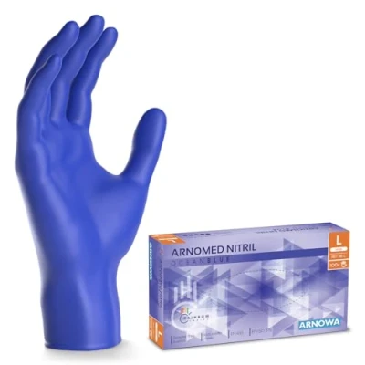 Abbildung von ARNOMED Einweghandschuhe Dunkelblau 100 Stück/Box, Nitrilhandschuhe L, Einmalhandschuhe, Handschuhe Einweg puderfrei, latexfreie Gummihandschuhe, in S, M, L &amp; XL verfügbar
