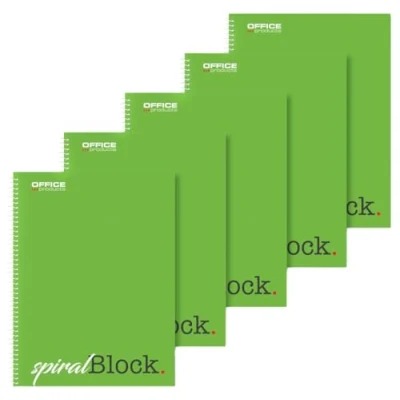 Abbildung von OFFICER PRODUCTS Spiral Notizblock A4 Kariert / 5er Packung 5 Stück 80 Blatt 160 Seiten/Notizbuch Spiralblock Collegeblock/Notizblock mit Spiralbindung/Schulblock Schreibblock