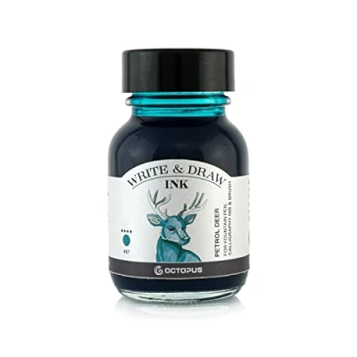 Abbildung von Octopus Write and Draw Ink 467 Petrol Deer, wasserfeste Tinte zum Schreiben und Zeichnen, Kalligraphietinte, lichtechte Zeichentusche für Füllhalter, petrol, 50 ml