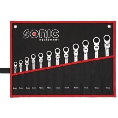 Abbildung von SONIC 601218 Ratschen Ringgabelschlüsselsatz 12 8mm, 9mm, 10mm, 11mm, 12mm, 13mm, 15mm, 16mm, 17mm, 18mm, 19mm, 14mm Chrom Vanadium Stahl