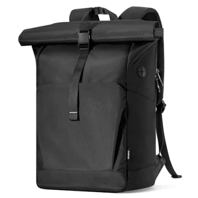 Abbildung von Inateck 25L 30L RollTop Rucksack Herren Damen 17 Zoll Laptop Schwarz Fahrradrucksack Tagesrucksack mit separatem Schuhfach, Schulrucksack für Uni/Pendeln/Freizeit/Arbeit/Sport/Reisen