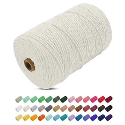 Abbildung von Makramee Garn Natürlich, Uiopa 3mm x 200m Farbig Baumwollkordel Baumwollseil Geflochten Baumwollgarn Baumwollschnur, 4 Stränge für Wandbehang, Hängepflanze, DIY Boho Deko