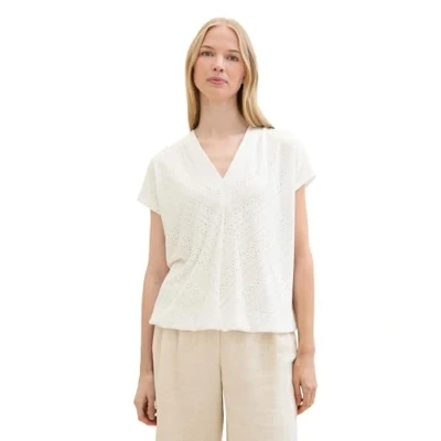 Abbildung von TOM Tailor MIT Lochmuster Tshirt print, Damen, Größe: XS, Whisper white