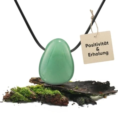 Abbildung von PURAJA Edelstein Anhänger aus echtem Naturstein: Aventurin Kristall Kette mit Tropfen inkl. edlem Kordband Premium Heilstein/Glücksstein hochwertigen Mineralien