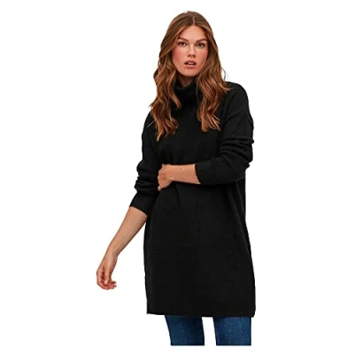 Abbildung von Vila Damen Vicilia Rollneck L/S Knit Tunic/Su noos Pullover, Schwarz, S EU