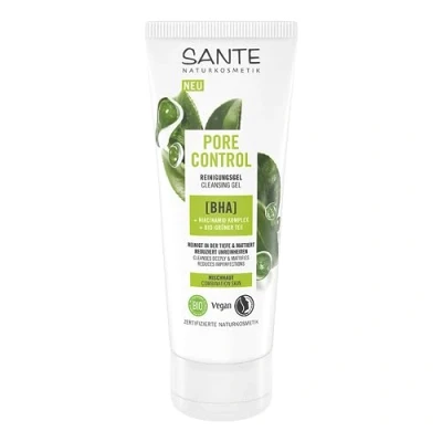 Abbildung von SANTE Naturkosmetik Pore Control BHA Reinigungsgel, mit mattierendem Bio Grüner Tee, &amp; Niacinamid Komplex, veganes Waschgel für Mischhaut, porenverfeinernde Reinigung, 100ml