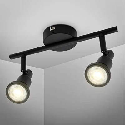 Abbildung von B.K.Licht Deckenlampe für das Bad mit warmweißer Lichtfarbe, IP44, schwenkbar, LED Deckenleuchte, Lampe, Badlampe, Badezimmerlampe, Küchenlampe, Feuchtraumleuchte, 27,5x8x12,3 cm, Schwarz