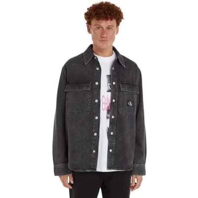 Abbildung von Calvin Klein Jeans Relaxed Linear Shirt Hemd, Herren, Größe: Small, Denim black