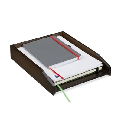 Abbildung von Relaxdays Briefablage stapelbar, DIN A4 Papier, Büro, Schreibtisch, Dokumentenablage Bambus, HBT: 6 x 25 33 cm, braun