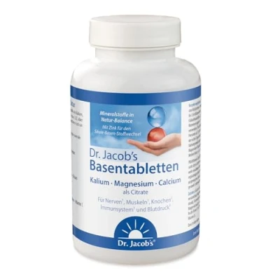 Abbildung von Dr. Jacob&#039;s Basentabletten, 250 Tabletten wenig Natrium, reich an Kalium für Muskeln, Blutdruck¹ und Knochen² Mineralstoffe Kalium, Calcium, Magnesium, Vitamine C D