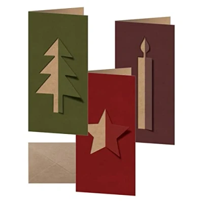Abbildung von SIGEL DS082 Weihnachts Karten Set mit Umschlag, DIN lang, Kraftpapier, 3 verschiedene Motive, 10 Stück &quot;Cut out style&quot;, ideal zum Bedrucken, aus nachhaltigem Papier