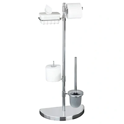 Abbildung von Maximex WENKO Raumspar WC Center, Ständer für Toilettenpapier &amp; Toilettenbürste, Papierhalter mit Ablage, stehender Rollenhalter inkl. Bürste, rostfreier Edelstahl, 34 x 84,5 18 cm