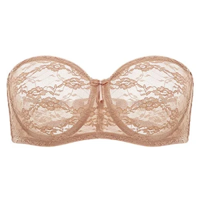 Abbildung von DOBREVA Damen Trägerloser BH mit Bügel Durchsichtig Spitze Dirndl Bandeau BHS Transparenten Trägern Natürlich 85E
