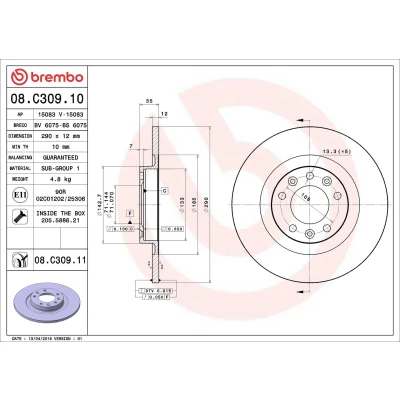 Abbildung von BREMBO 08.9465.10 Bremsscheibe 280 12 4 voll RENAULT: Kangoo I, I Express