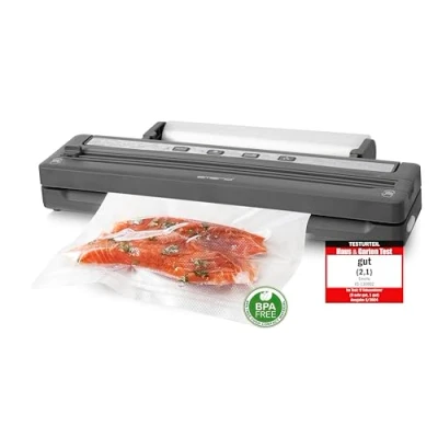 Abbildung von Emerio Vakuumierer mit TOP Ausstattung Vakuumiergerät inkl. 3m Folienrolle + 5 St. Beutel (20x30cm) Aufhängung Cutter für Folienbeutel bis max. 30cm Breite geeignet 120 Watt