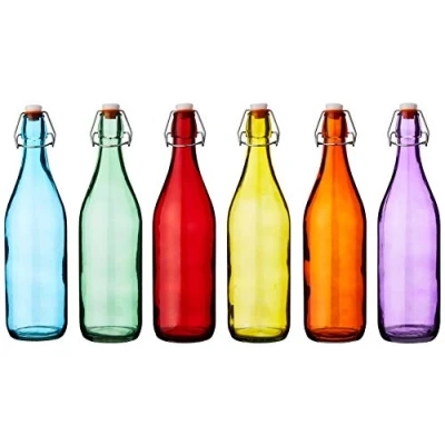 Abbildung von Bunte Glasflaschen mit Bügelverschluss, 1 l, Set 6 Stück, Rot, Blau, Orange, Grün, Gelb, Lila