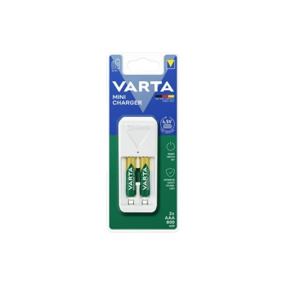 Abbildung von Varta Akku Ladegerät, inkl. 2X AAA 800mAh, Batterieladegerät für wiederaufladbare Batterien, lädt 2 AA/AAA gleichzeitig, Mini Charger, weiß